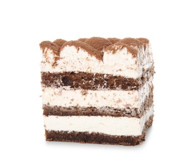 Beyaz arka planda lezzetli tiramisu