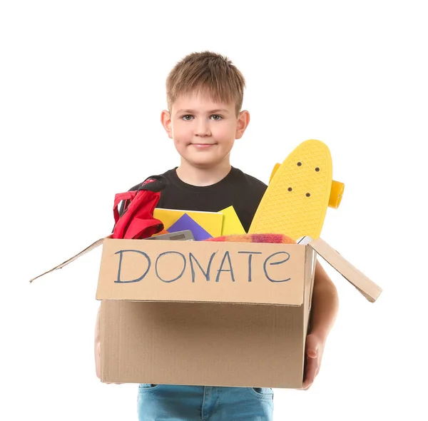 Niño Con Donaciones Sobre Fondo Blanco — Foto de Stock