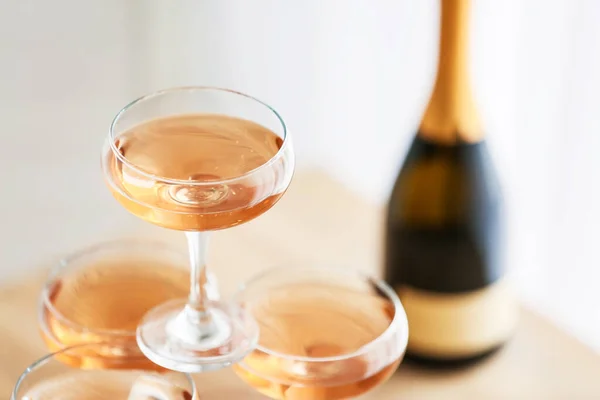 Tower Made Glasses Champagne Closeup — Stock Photo, Image