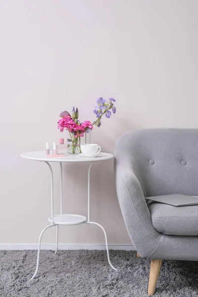 Soft Armchair Table Light Wall Room — Stock Photo, Image