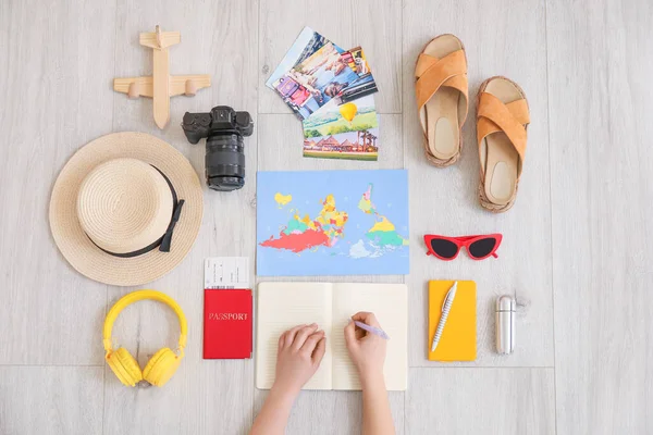 Woman Planning Vacation Top View — Stock Photo, Image