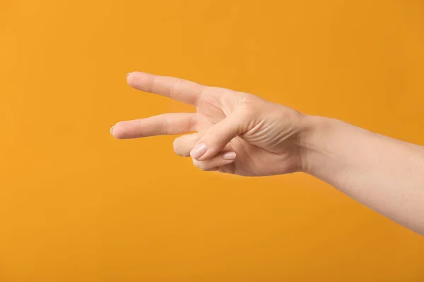 Gesturing Female Hand Color Background — Stock Photo, Image