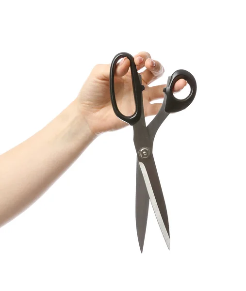 Female Hand Tailor Scissors White Background — Stock Photo, Image