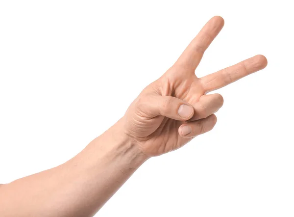 Gestura Mão Masculina Fundo Branco — Fotografia de Stock