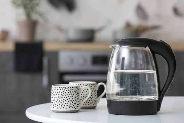 Electric Kettle Cups Kitchen Table — Stock Photo, Image