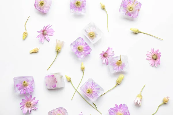 Frozen Flowers Ice White Background — Stock Photo, Image