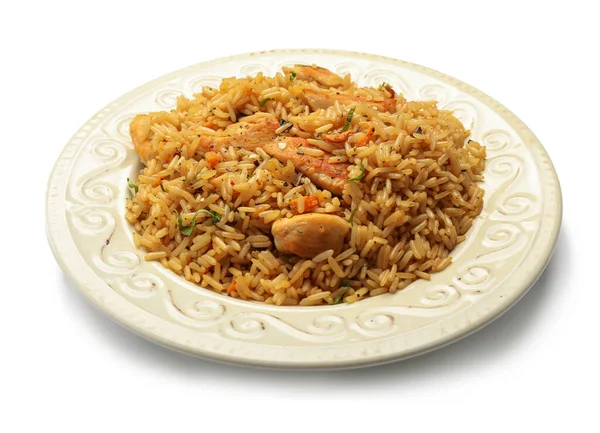 Plate Tasty Pilaf White Background — Stock Photo, Image