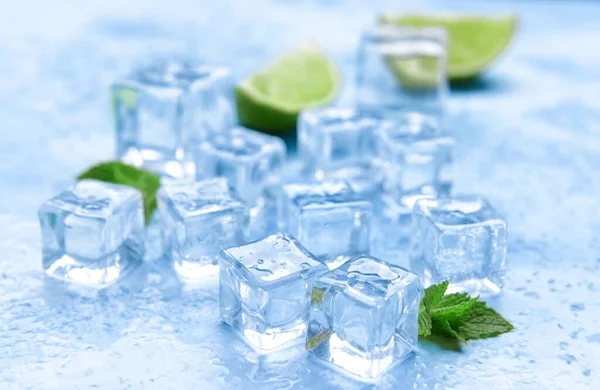 Ice Cubes Lime Mint Color Background — Stock Photo, Image