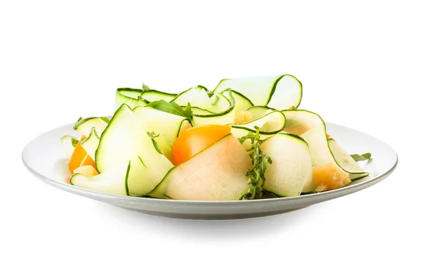 Plate Tasty Cucumber Salad White Background — Stock Photo, Image