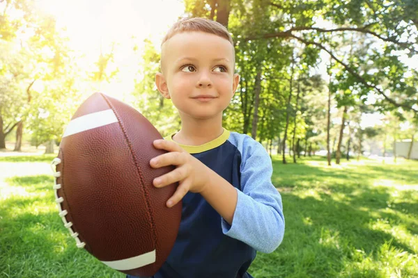 Little Boy Playing American Football Outdoors — Stock Photo, Image