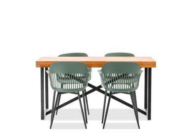 Masa ve sandalyeler beyaz arkaplanda