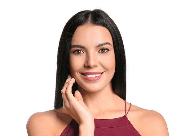 Young Woman Beautiful Eyeshadows White Background — Stock Photo, Image