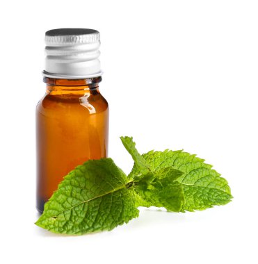 Beyaz zemin üzerinde Aromatik nane yağı