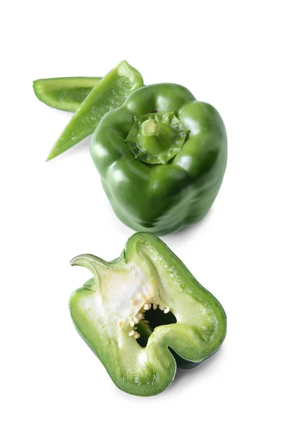 Groene Paprika Witte Achtergrond — Stockfoto