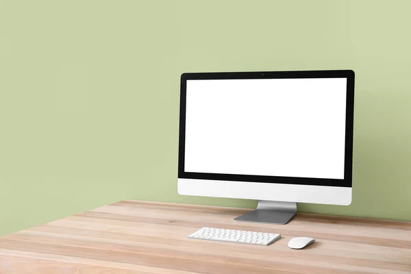 Modern Monitor Table Color Wall — Stock Photo, Image