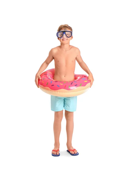 Cute Little Boy Inflatable Ring White Background — Stock Photo, Image