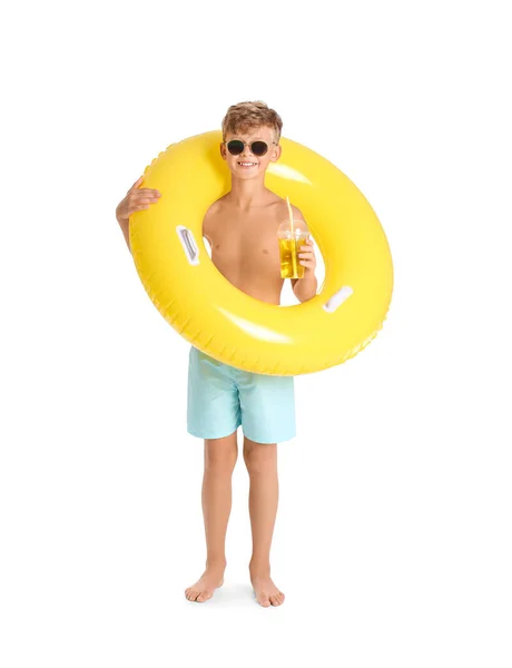 Cute Little Boy Inflatable Ring White Background — Stock Photo, Image