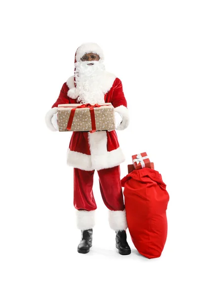 Afroamerykanin Święty Mikołaj Białym Tle — Zdjęcie stockowe