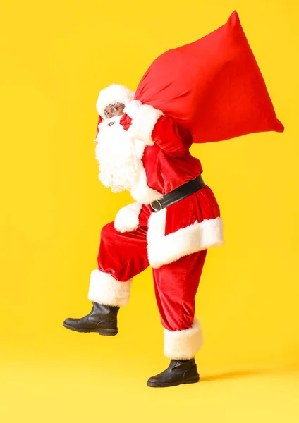 African American Santa Claus Bag Color Background — Stock Photo, Image
