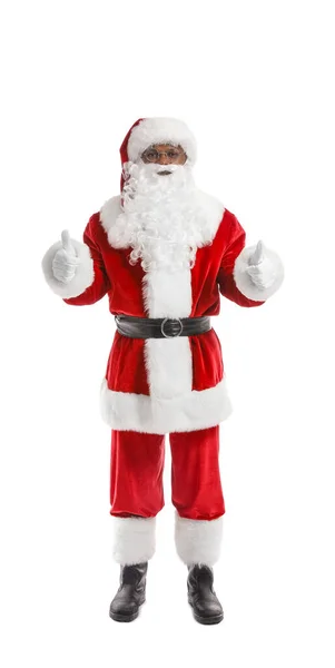 Афро Американский Санта Клаус Показывает Большой Палец Вверх Белом Фоне — стоковое фото