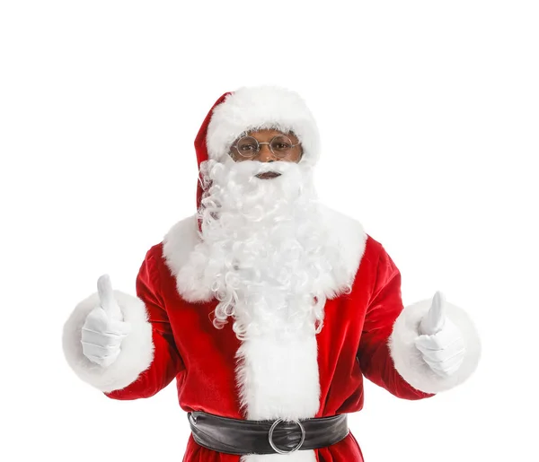 Afro Americano Santa Claus Mostrando Pulgar Hacia Arriba Sobre Fondo —  Fotos de Stock