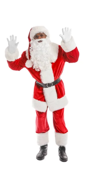 Afroamerykanin Święty Mikołaj Białym Tle — Zdjęcie stockowe