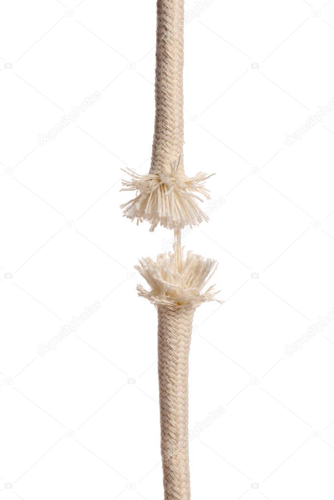 Frayed rope on white background