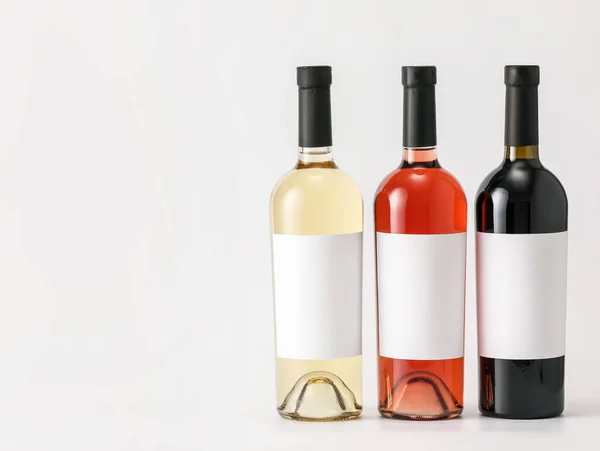 Bottles Wine Blank Labels Light Background Mockup Design — Stock Photo, Image