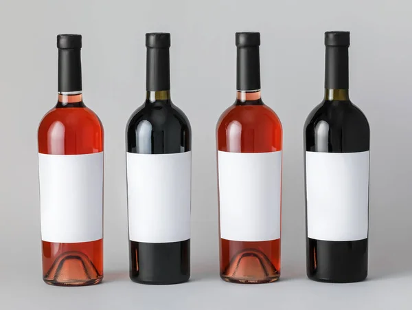 Bottles Wine Blank Labels Light Background Mockup Design — Stock Photo, Image