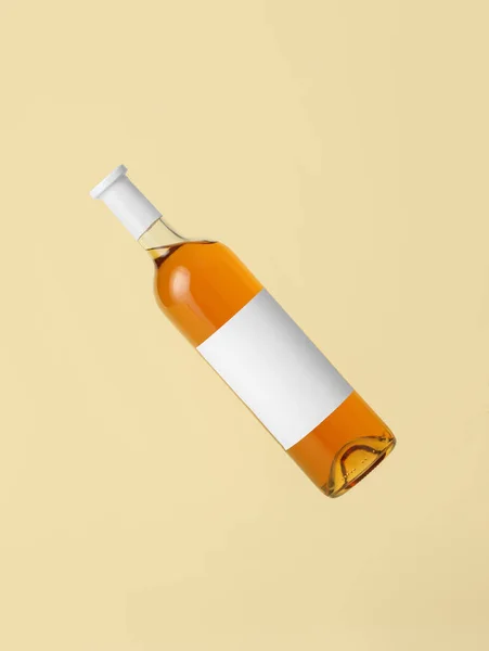 Egy Üveg Bor Üres Címkével Színes Háttérrel Mockup Tervezéshez — Stock Fotó