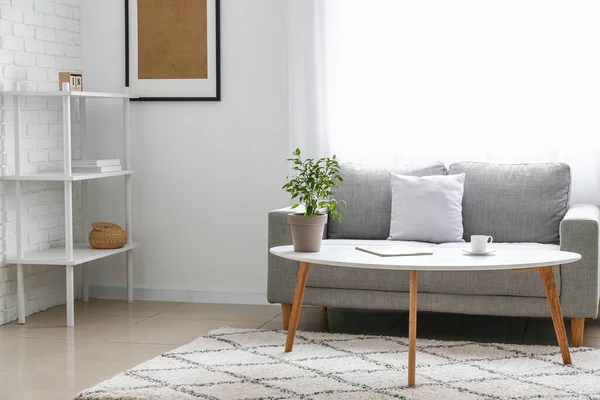 Stilvolle Einrichtung Des Wohnzimmers Mit Tisch Und Sofa — Stockfoto