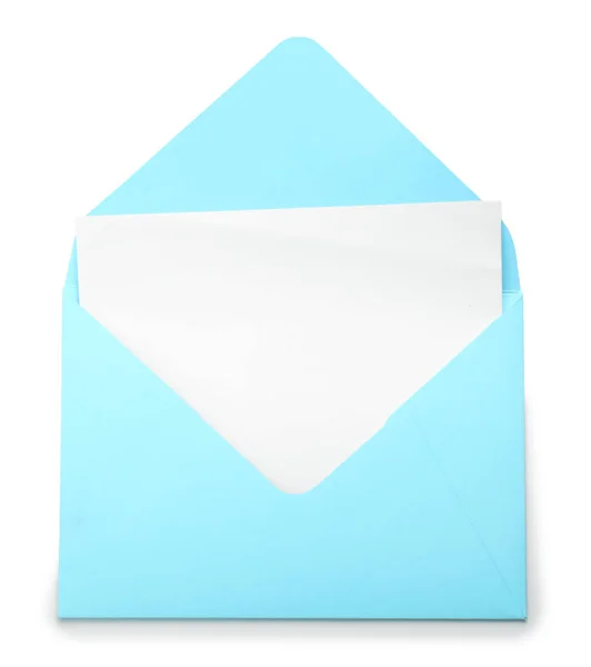Cartão Branco Com Envelope Sobre Fundo Branco — Fotografia de Stock