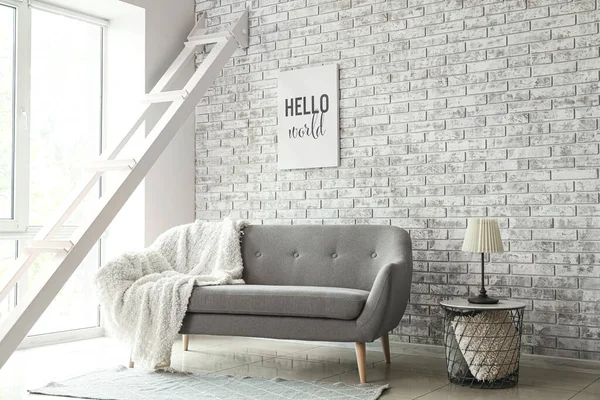 Soft Sofa Brick Wall Room — Stock Photo, Image