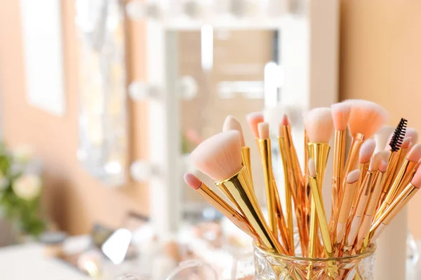Set Brushes Modern Makeup Room Closeup — Stock Photo, Image
