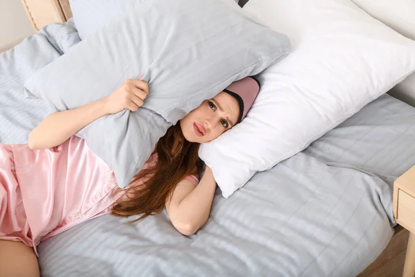 Young Woman Suffering Insomnia Bedroom — Stock Photo, Image