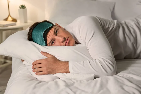 Young Man Suffering Insomnia Bedroom — Stock Photo, Image