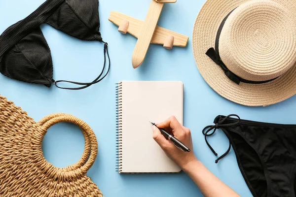 Woman Making Check List Things Pack Travel — Stock Photo, Image