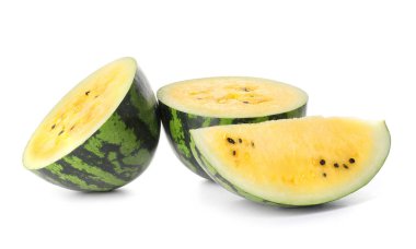 Beyaz arkaplanda sarı karpuz kes
