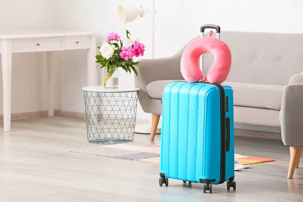 Travel Pillow Suitcase Home — Stock Photo, Image