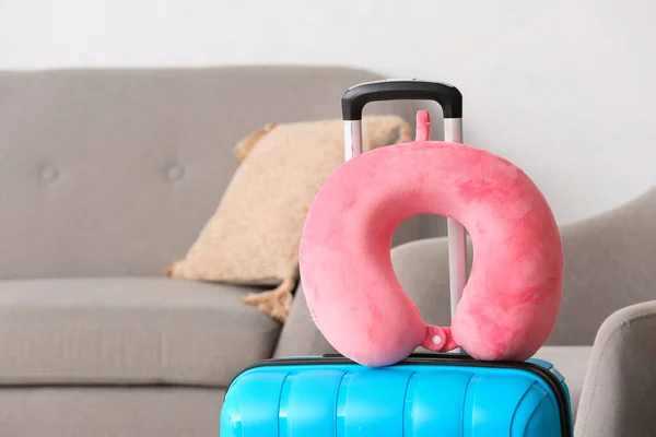 Travel Pillow Suitcase Home — Stock Photo, Image