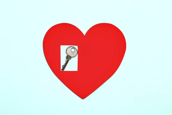 Paper Heart Key Color Background — Stock Photo, Image