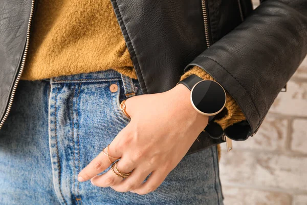 Woman Stylish Wrist Watch Closeup — Stock Photo, Image