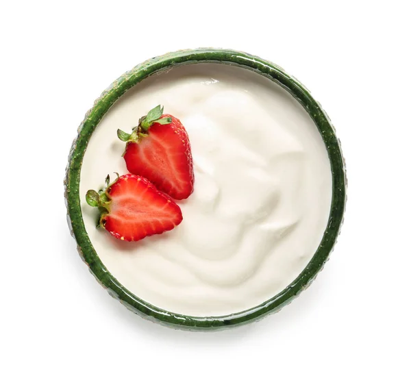 Miska Zdrowego Jogurtu Truskawkowego Białym Tle — Zdjęcie stockowe