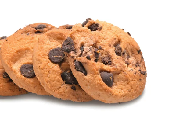 Biscuits Savoureux Avec Des Pépites Chocolat Sur Fond Blanc — Photo