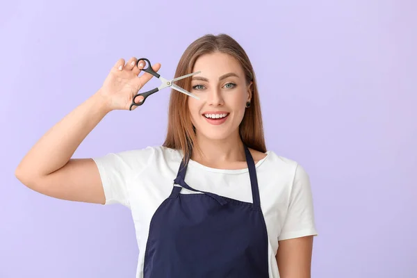 Female Hairdresser Color Background — Stock Photo, Image