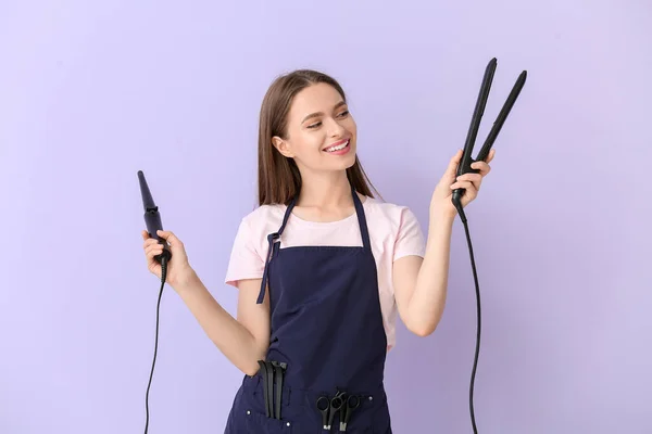 Female Hairdresser Color Background — Stock Photo, Image