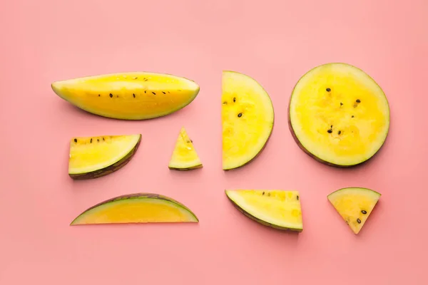 Cut Yellow Watermelon Color Background — Stock Photo, Image