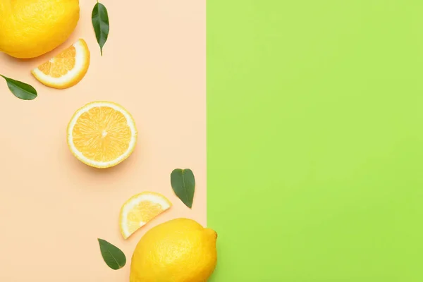 Composition Ripe Lemons Color Background — Stock Photo, Image