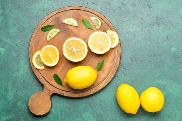 Composition Ripe Lemons Color Background — Stock Photo, Image