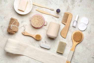 Işık arka planında doğal banyo malzemeleri. Ekoloji kavramı